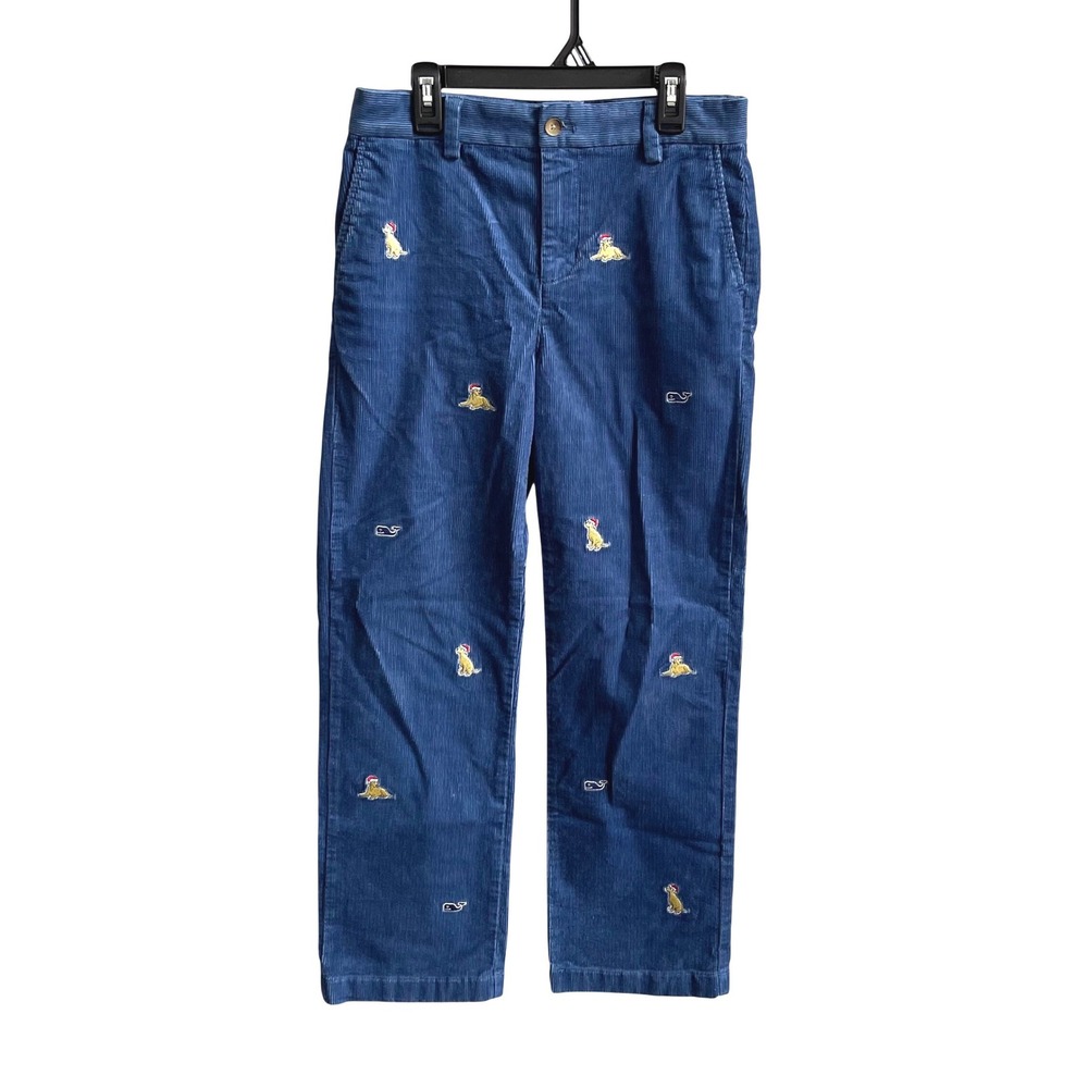 Vineyard Vines Corduroy Pants Boys‎ 14 Blue Holiday Dog Embroidered Preppy Chino